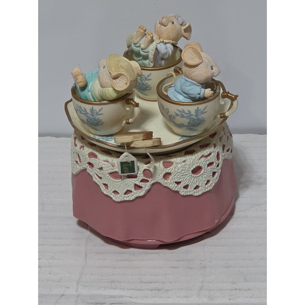 Vtg 1993 Enesco Musical Mice in Teacups Love Makes the World Go Round Dual Spin